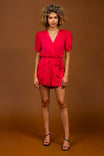 Ruched Short Sleeve V Neck Romper