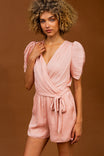 Ruched Short Sleeve V Neck Romper