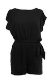 Boat Neck Romper With Self Sash Tie
