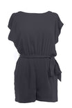 Boat Neck Romper With Self Sash Tie