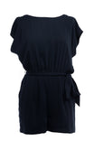 Boat Neck Romper With Self Sash Tie
