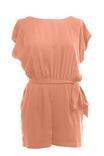 Boat Neck Romper With Self Sash Tie