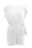 Boat Neck Romper With Self Sash Tie
