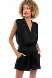 Notched Collar Romper With Pleated Waistband Detail