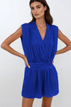 Notched Collar Romper With Pleated Waistband Detail