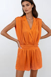 Notched Collar Romper With Pleated Waistband Detail