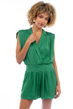 Notched Collar Romper With Pleated Waistband Detail