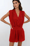 Notched Collar Romper With Pleated Waistband Detail