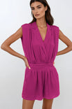 Notched Collar Romper With Pleated Waistband Detail