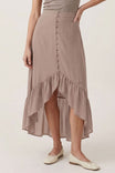 Button Front High Low Skirt