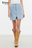 Tencel™ Frayed Mini Skirt With Front Buttons
