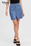 Tencel™ Frayed Mini Skirt With Front Buttons