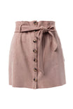 Mini Button Down Paper Bag Skirt With Self Belt