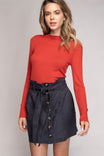 Mini Button Down Paper Bag Skirt With Self Belt