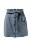 Mini Button Down Paper Bag Skirt With Self Belt