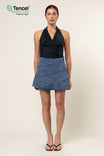 Tencel™ Acid Wash Paneled Mini Skirt With Side Zipper