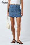 Tencel™ Acid Wash Paneled Mini Skirt With Side Zipper