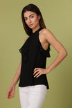 High Neck Ruffle Keyhole Top