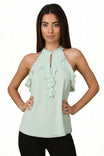 High Neck Ruffle Keyhole Top