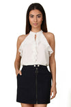 High Neck Ruffle Keyhole Top