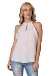High Neck Ruffle Keyhole Top