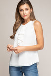 Ruffled Keyhole Sleeveless Top