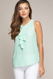 Ruffled Keyhole Sleeveless Top