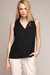 Sleeveless V Neck Blouse With Piping Detail