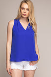 Sleeveless V Neck Blouse With Piping Detail