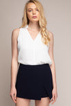 Sleeveless V Neck Blouse With Piping Detail