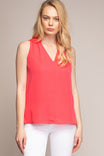Sleeveless V Neck Blouse With Piping Detail