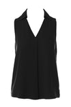 Collared Sleeveless Shirt With Piping Detail