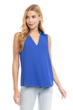 Collared Sleeveless Shirt With Piping Detail