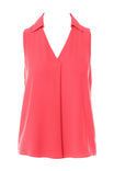 Collared Sleeveless Shirt With Piping Detail