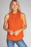 Halter Mock Neck With Lace Trim