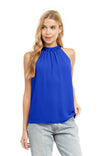 Mock Neck Halter Top With Pleating Frill Neck Detail