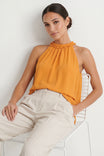 Mock Neck Halter Top With Pleating Frill Neck Detail