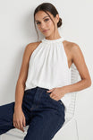 Mock Neck Halter Top With Pleating Frill Neck Detail