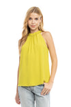 Mock Neck Halter Top With Pleating Frill Neck Detail