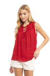 Ruched Tank With Spaghetti Front Tie Detail