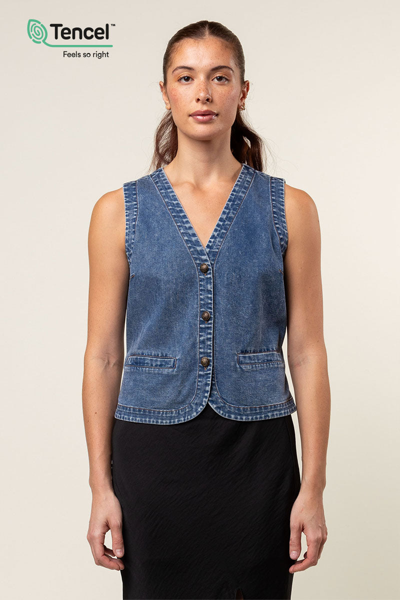 Tencel™ Acid Wash Denim Vest – Naked Zebra Wholesale Tencel™ Acid Wash Denim Vest – Naked Zebra Wholesale