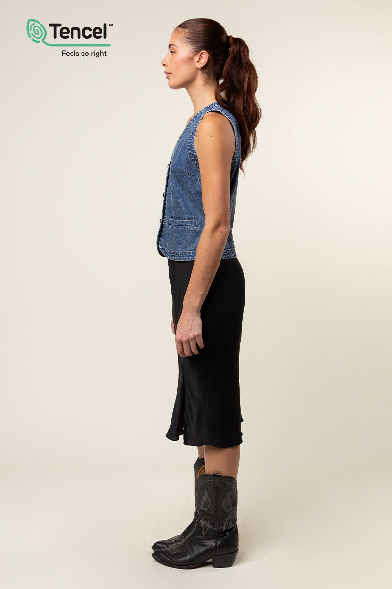Tencel™ Acid Wash Denim Vest – Naked Zebra Wholesale