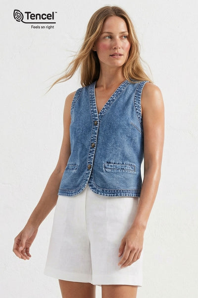 Tencel Acid Wash Denim Vest – Naked Zebra Wholesale