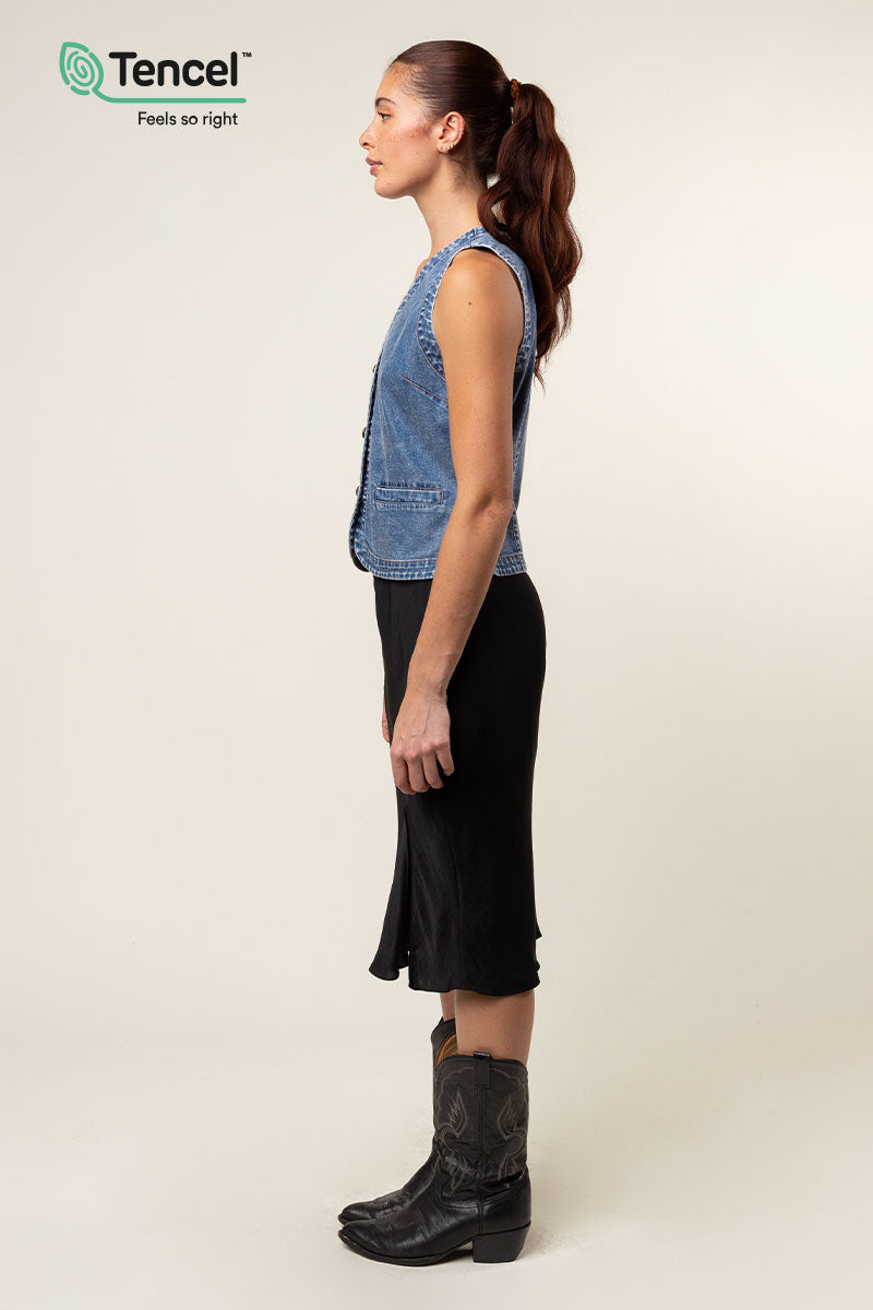 Tencel™ Acid Wash Denim Vest – Naked Zebra Wholesale