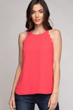 Scallop Tank Top With Back Button Keyhole