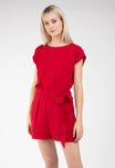 Boat Neck Romper With Self Sash Tie