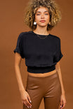 Rolled Cuff Color Block Shoulder Crop Top