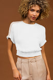 Rolled Cuff Color Block Shoulder Crop Top