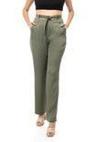 Double Waist Band Straight Pants With Front Pockets