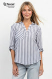 Half Placket Shirt With 3/4 Sleeve